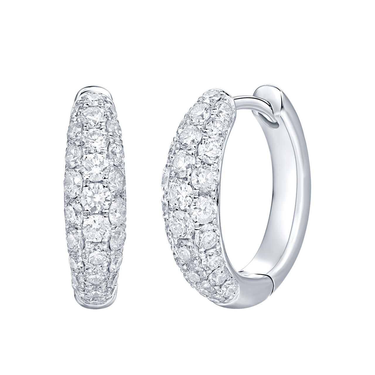 Diamond Round Hoop Earrings in White Gold image number 0