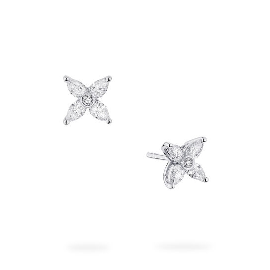 Front and side view of Birks Essentials Floral Diamond Stud Earrings in white gold image number 0
