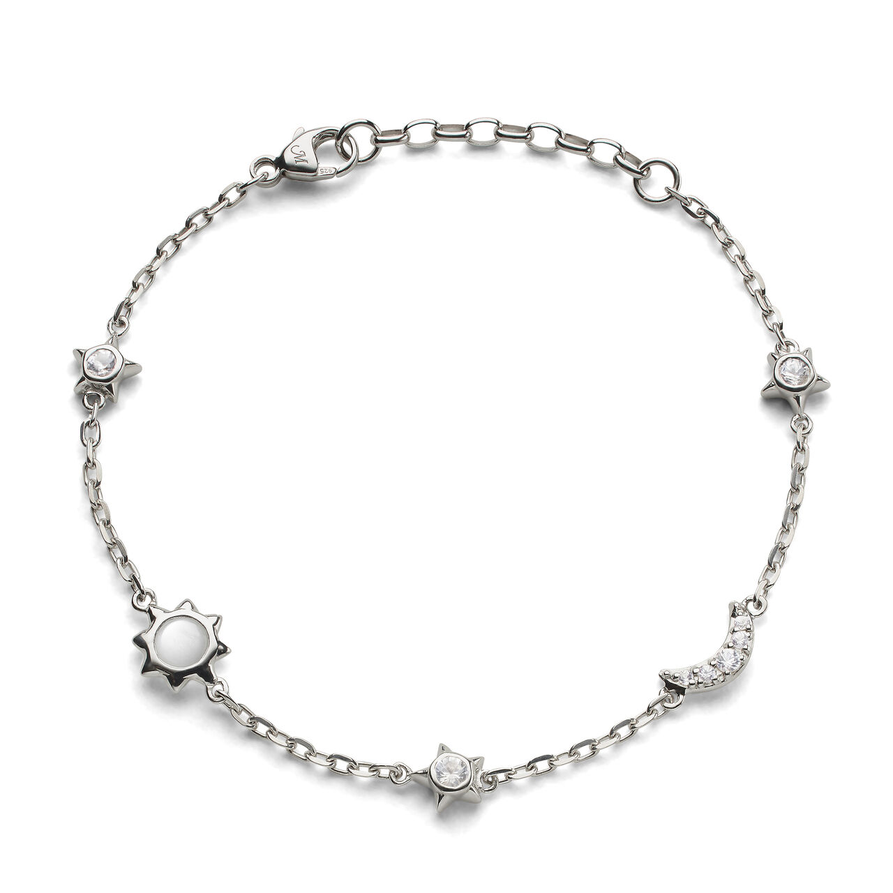 Monica Rich Kosann Petite Sun, Moon and Stars Silver, Moonstone and White Sapphire Bracelet image number 0