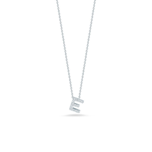 Pendentif Tiny Treasures Love Letter E en or blanc avec diamants