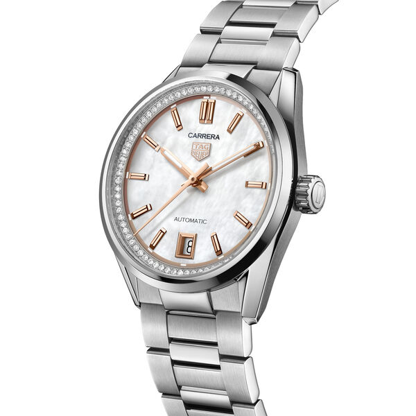 Carrera 36mm automatique en acier inoxydable et diamants