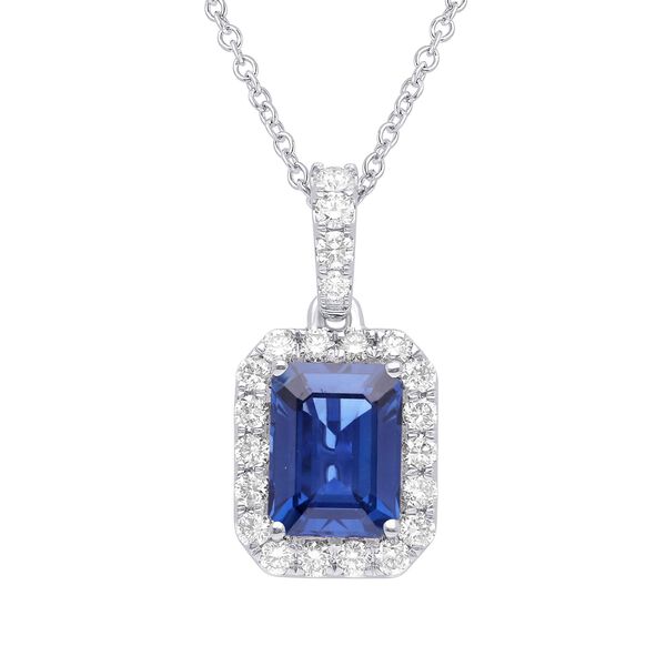 Blue Sapphire and Diamond Halo Pendant