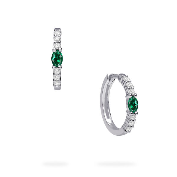 White Gold Emerald and Diamond Hoop Earrings