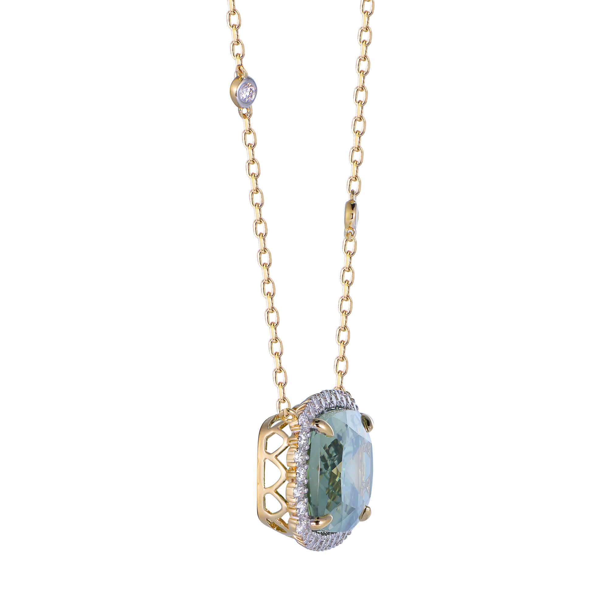 Green Amethyst Pendant in Yellow Gold