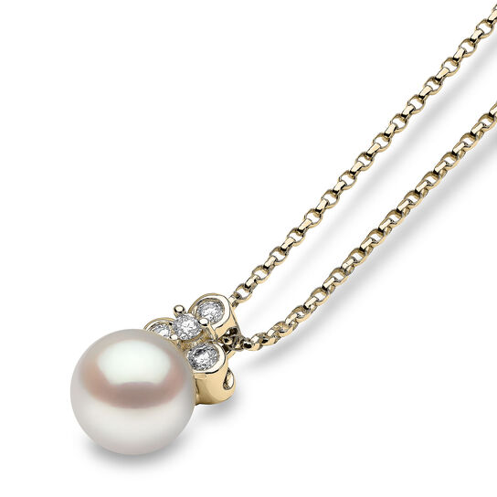 Trend Yellow Gold Pearl and Diamond Necklace image number 3