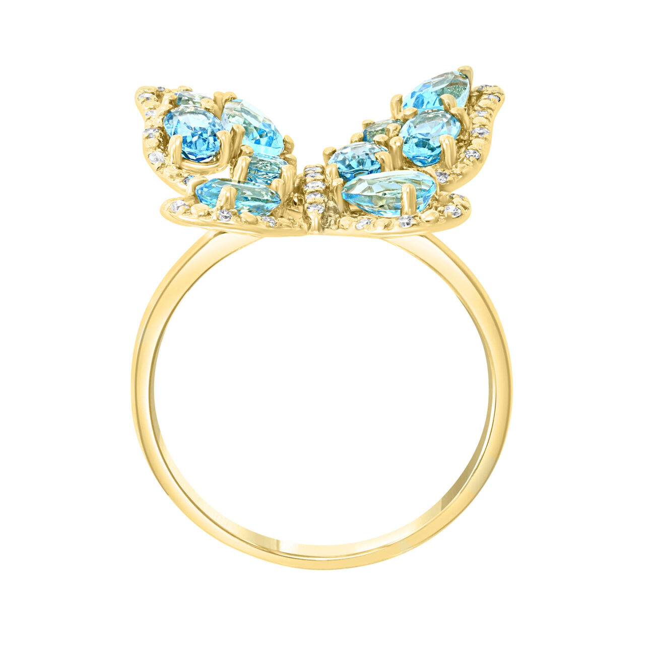Salon Diamond And Swiss Blue Topaz Butterfly Ring In Yellow Gold image number 1