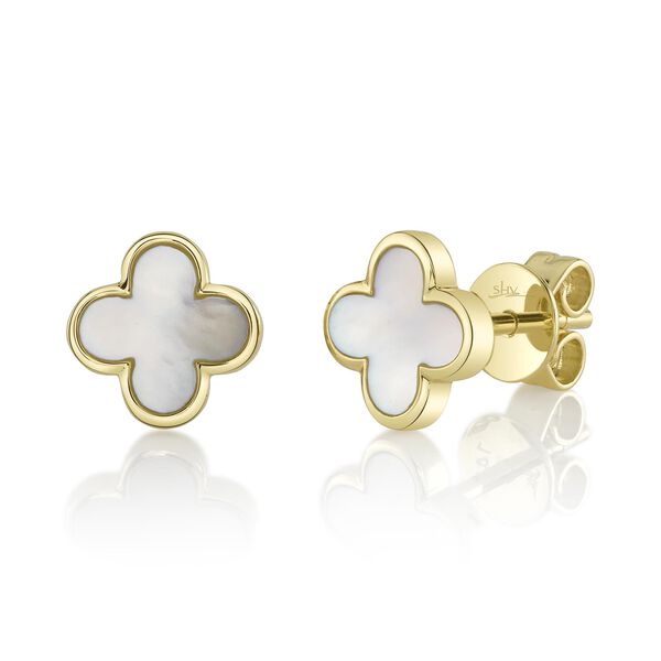 Clover Yellow Gold, Mother-of-Pearl Stud Earrings