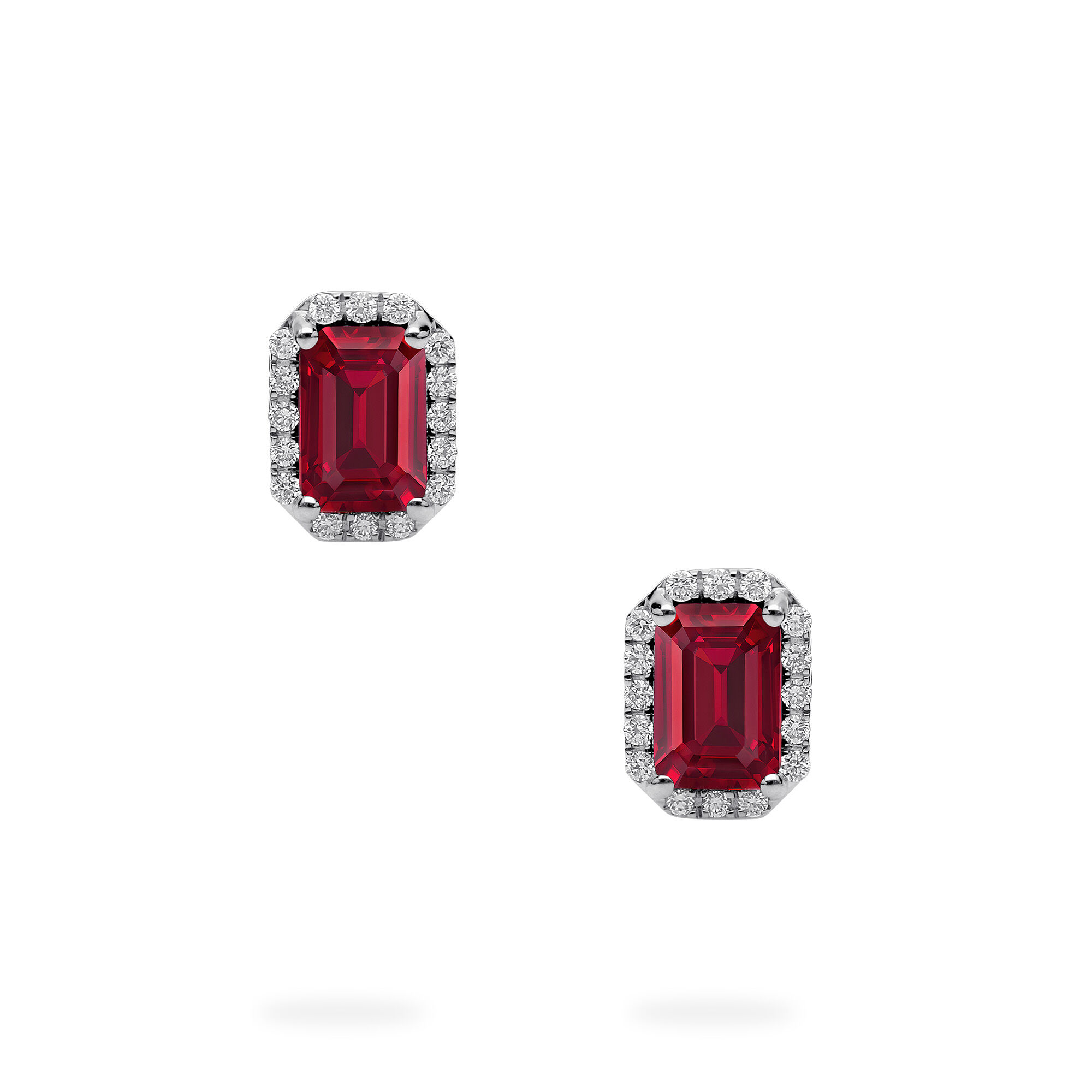 White Gold Ruby and Diamond Stud Earrings