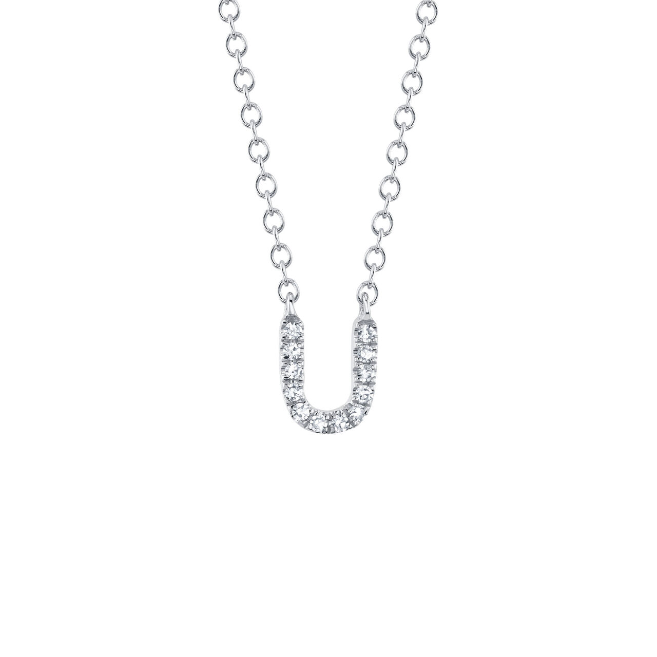Initials White Gold and Diamond Pavé Letter U Necklace image number 0