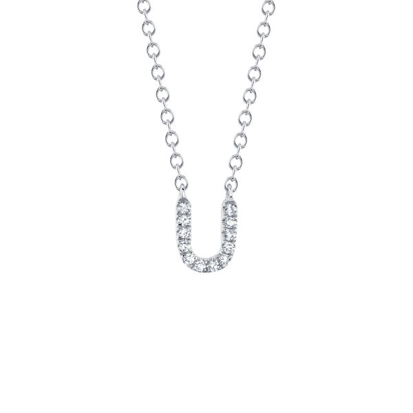 Initials White Gold and Diamond Pavé Letter U Necklace