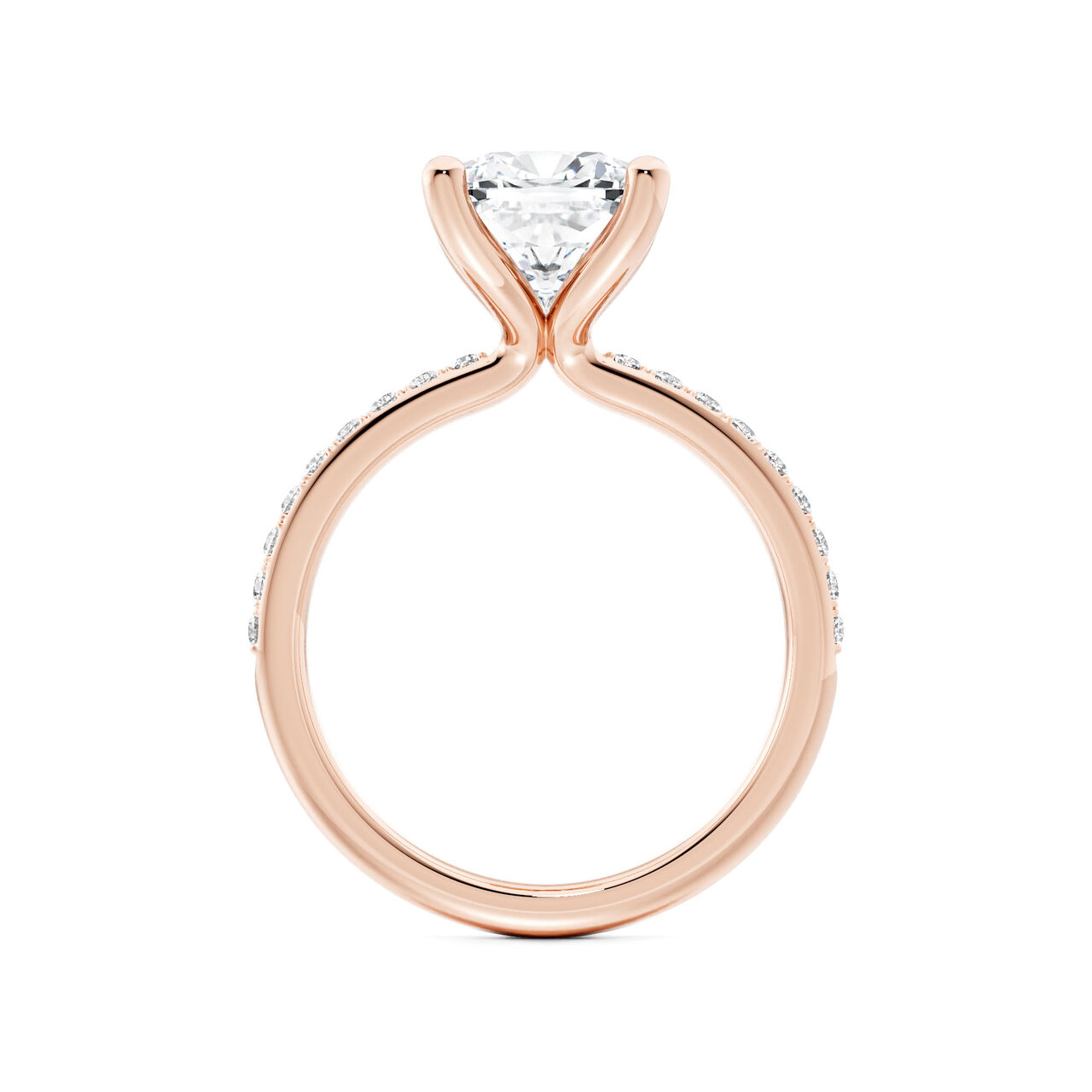 Cushion-cut diamond pav&eacute; engagement ring in rose gold, side view image number 2