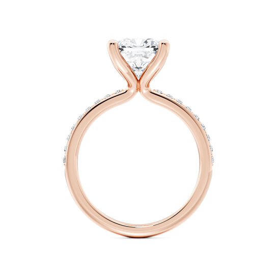 Cushion-cut diamond pav&eacute; engagement ring in rose gold, side view image number 2