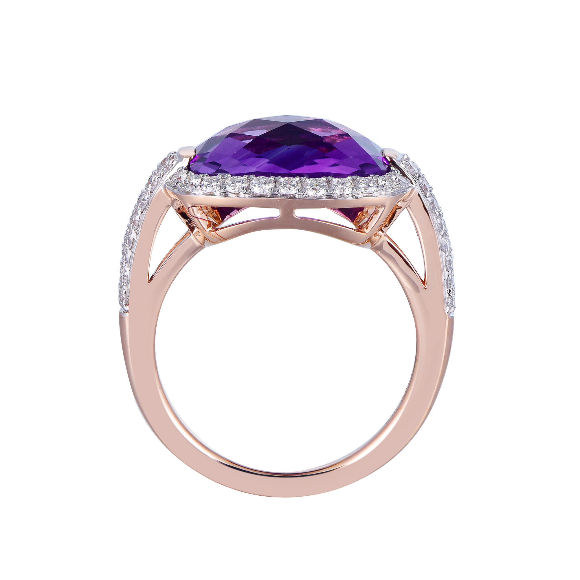 Amethyst Ring with Diamond Halo in Rose Gold