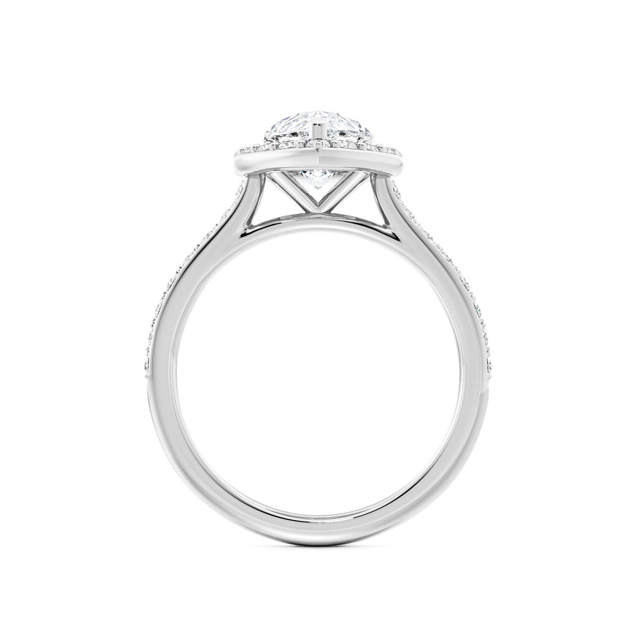 Birks Ros&eacute;e du Matin Pear-Cut Diamond Engagement Ring with Halo and Pav&eacute; Band in White Gold image number 2
