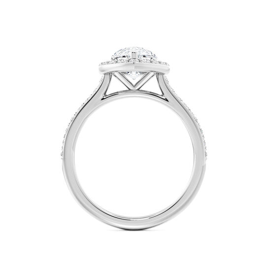 Birks Ros&eacute;e du Matin Pear-Cut Diamond Engagement Ring with Halo and Pav&eacute; Band in White Gold image number 2