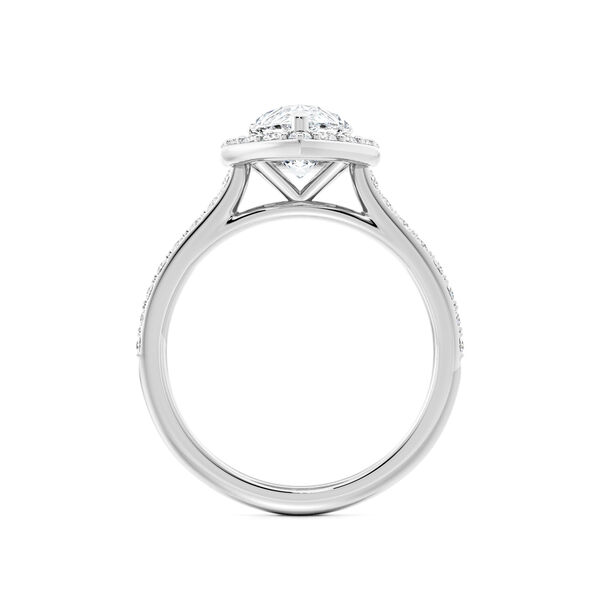Pear-Cut Diamond Engagement Ring with Halo and Pav&eacute; Band in White Gold