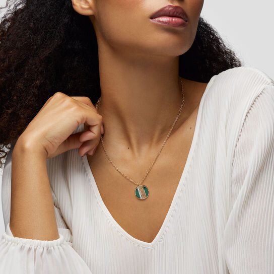 Birks Dare to Dream Malachite and Diamond Circle Pendant in Yellow Gold, Small On Model image number 1
