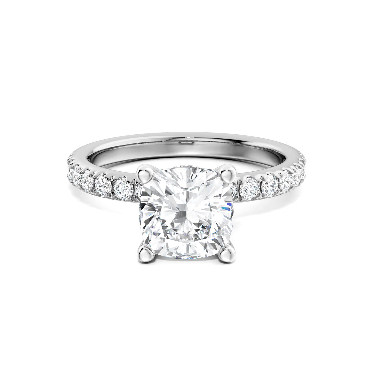 Birks Deco Bague de fian&ccedil;ailles en platine avec solitaire taille coussin et pav&eacute; de diamants, avec halo cach&eacute; en pav&eacute; image number 0