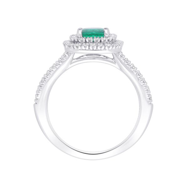 Cushion-Cut Emerald and Double Diamond Halo Ring