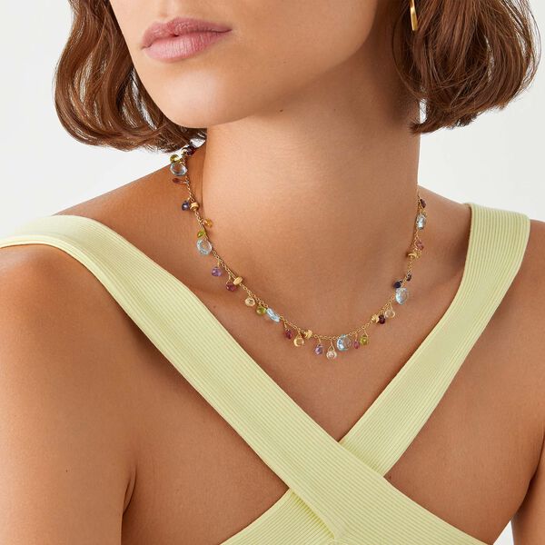 Collier Paradise en or jaune avec pierres de couleur