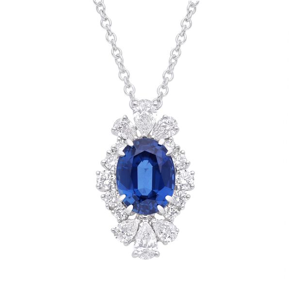 Pendentif avec saphir ovale et halo de diamants
