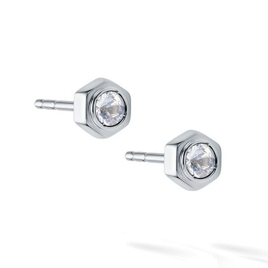 White Quartz and Silver Stud Earrings image number 2