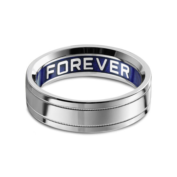 Customizable 6.5MM White Gold Wedding Band with Milgrain