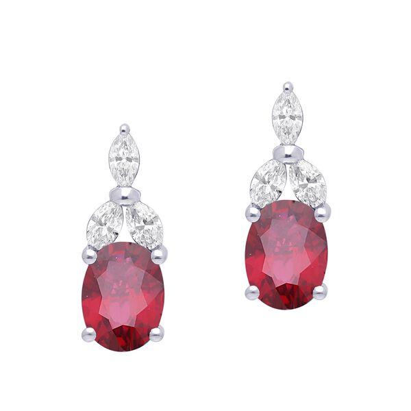 Oval Ruby and Diamond Earrings