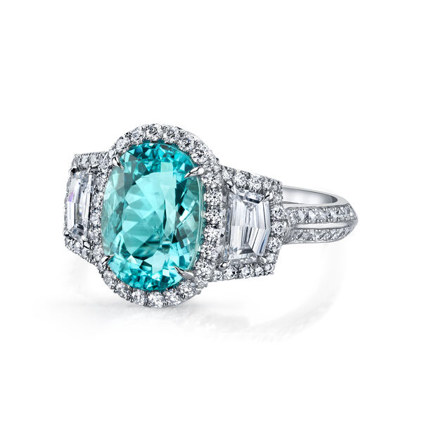 Bague tourmaline type paraíba avec halo de diamants