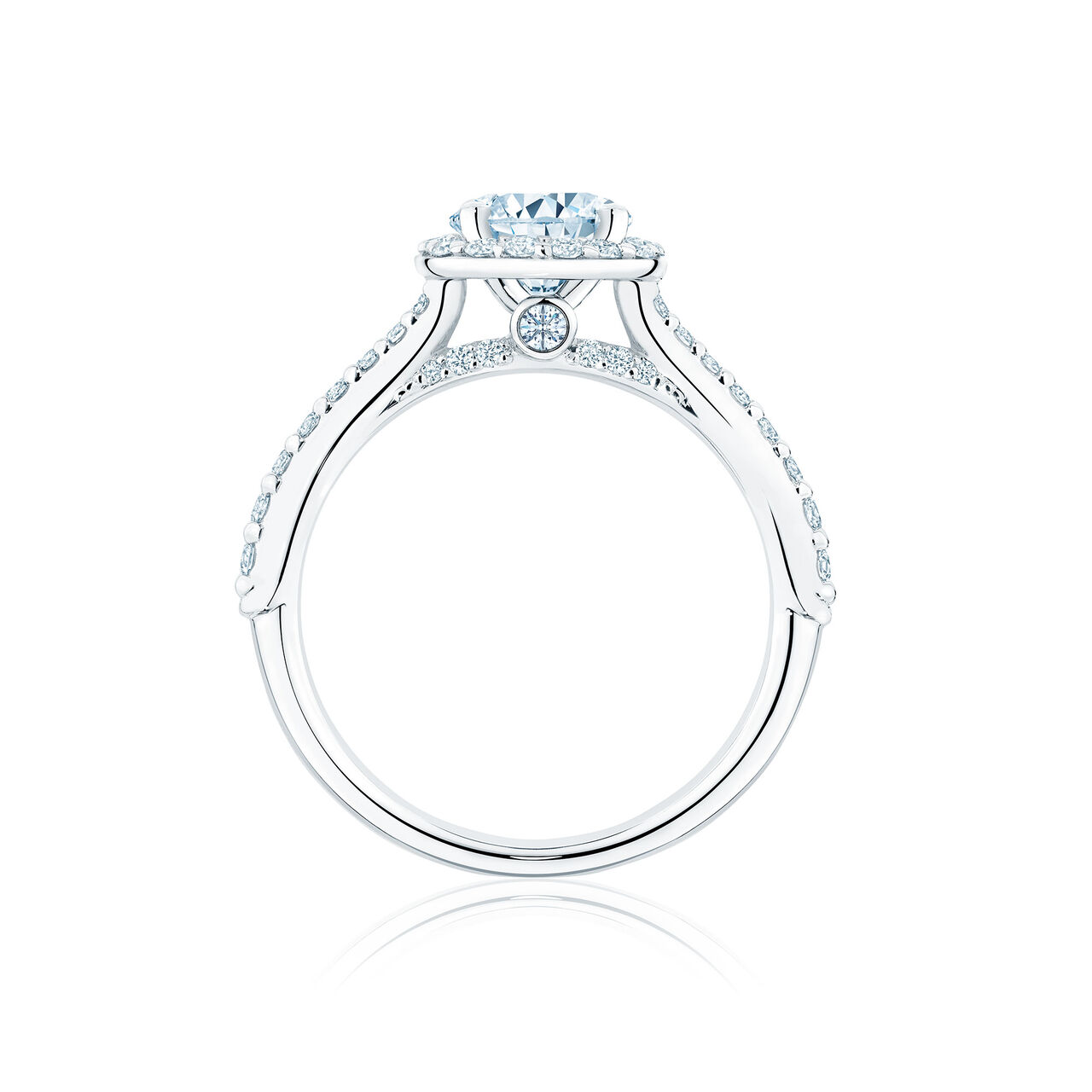 Round Diamond Engagement Ring With Single Halo And Diamond Band image number 2