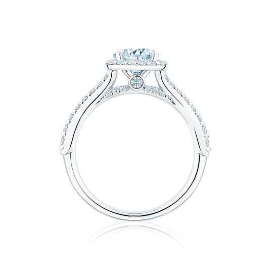 Bague de fiançailles à diamant rond à simple halo avec anneau serti de diamant image number 2