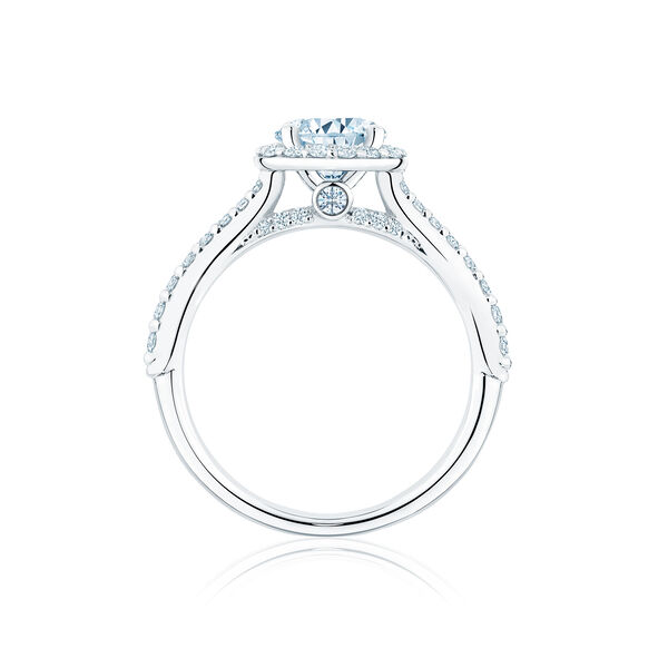 Bague de fiançailles à diamant rond à simple halo avec anneau serti de diamant