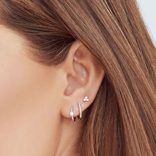 Shy Creation Kate White Gold and Diamond Mini Hoop Earrings SC55001597 On Person image number 1