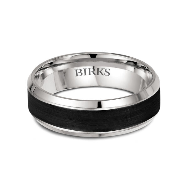 7.5 MM White Gold and Black Carbon Wedding Band