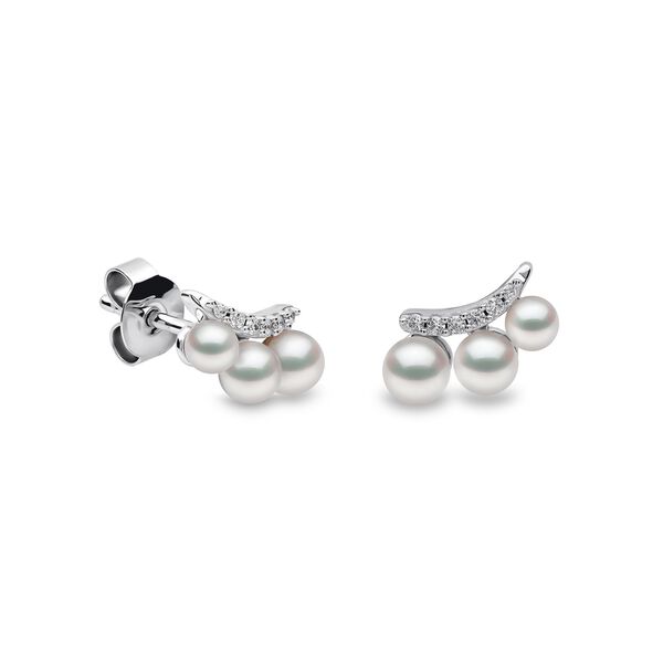Sleek White Gold Pearl and Diamond Earrings