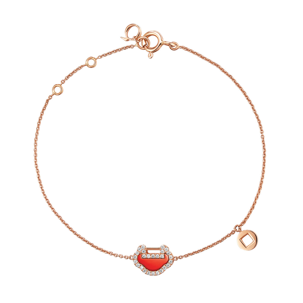 Qeelin Petite Yu Yi Rose Gold Bracelet with Diamonds and Red Agate YY-BR0002E-RGDRA Front image number 0