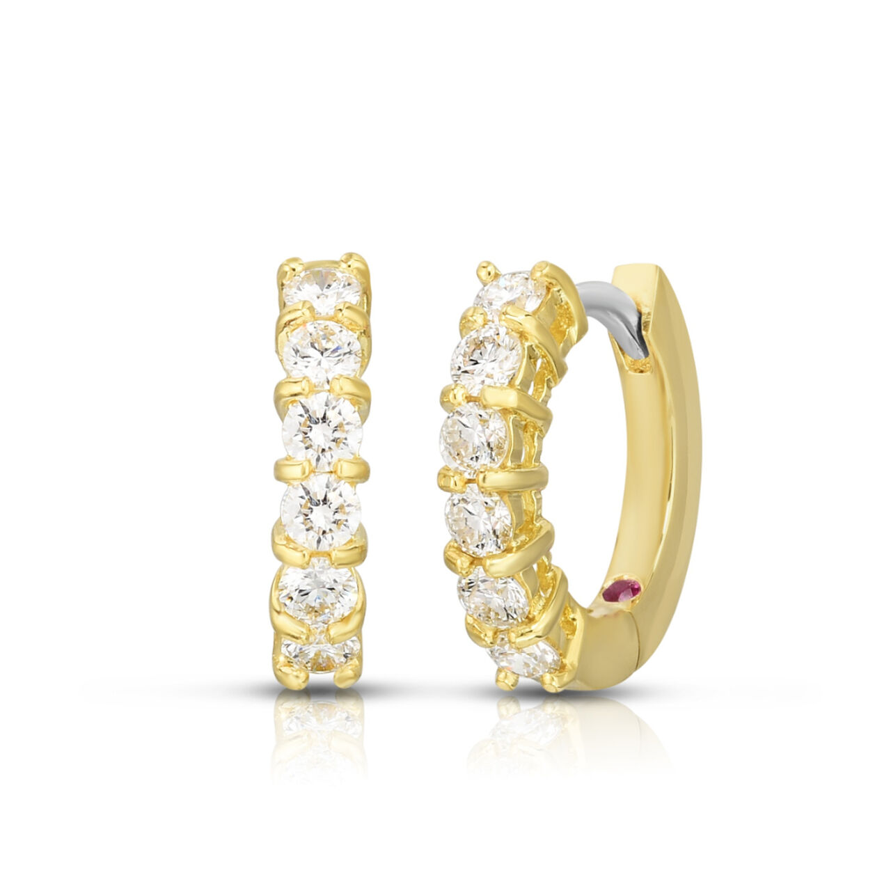 Roberto Coin Boucles d'oreilles anneaux ligne unique 15 mm en or jaune avec diamants image number 0