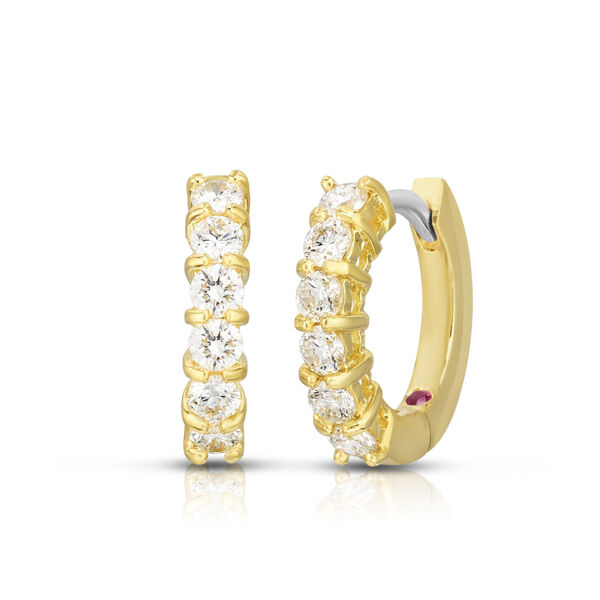 Boucles d'oreilles anneaux ligne unique 15mm en or jaune avec diamants