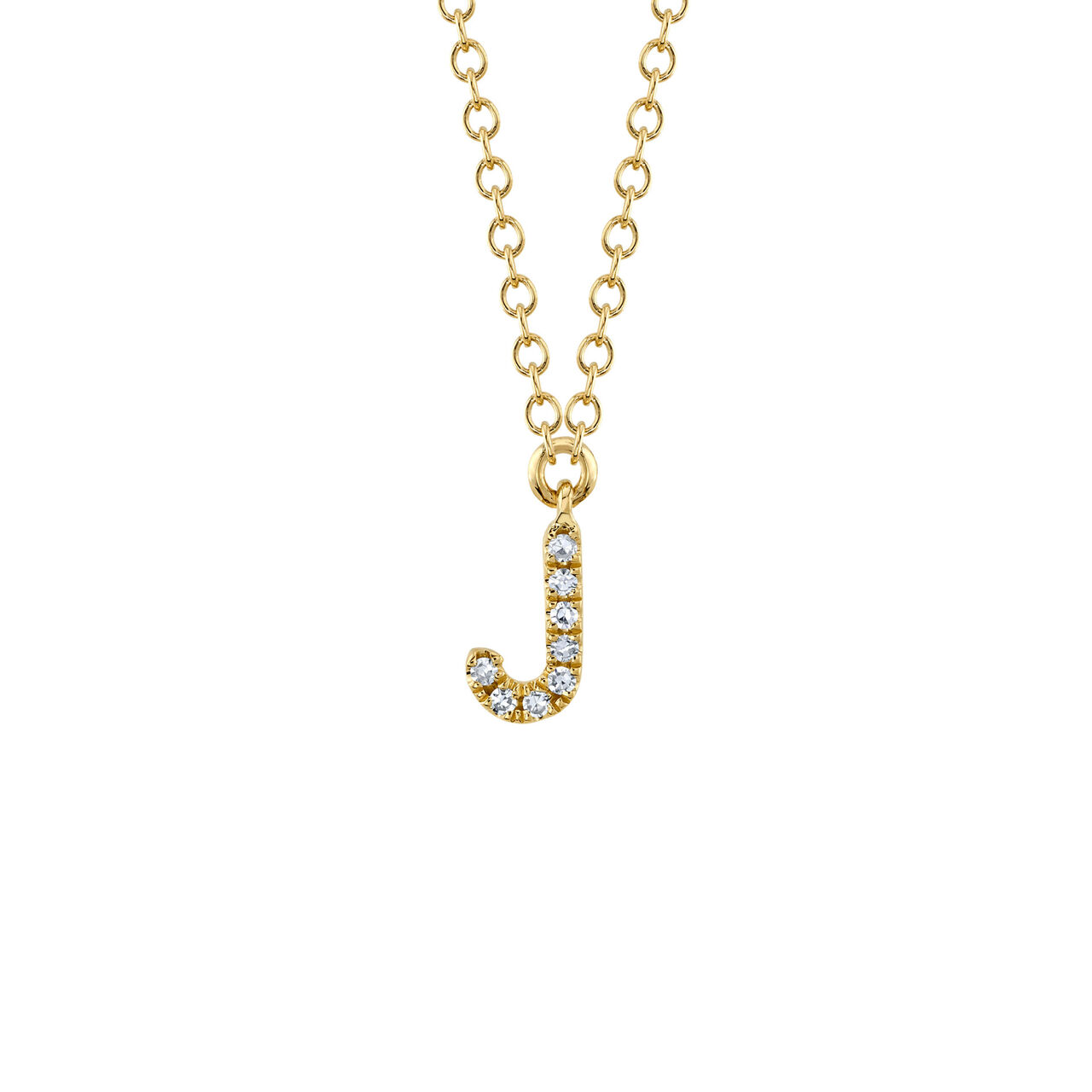 Shy Creation Initials Yellow Gold and Diamond Pavé Letter J Necklace SC55007904-J image number 0