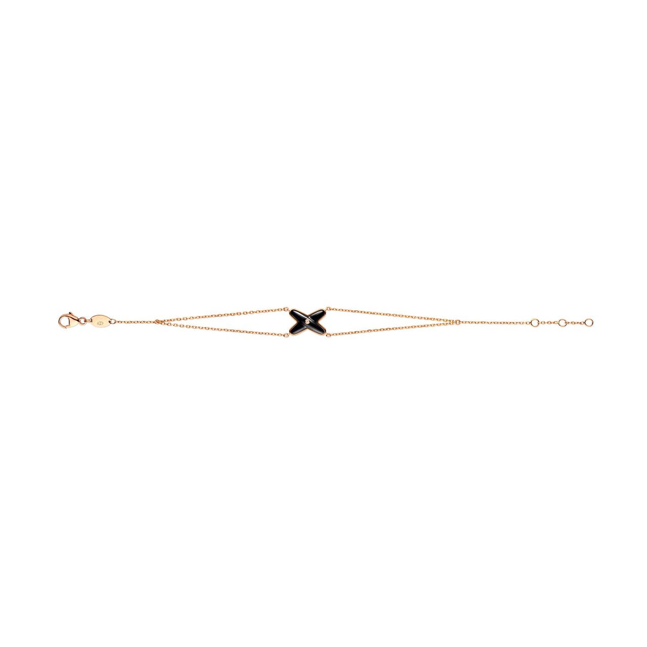 Bracelet double chaîne Jeux de Liens en or rose avec onyx et diamant image number 1