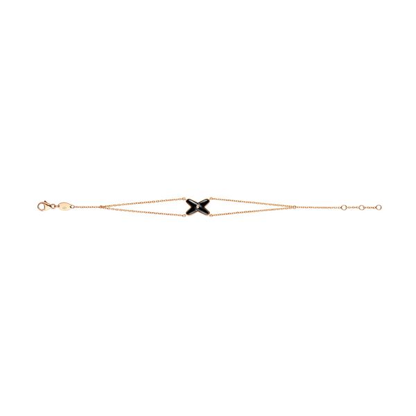 Bracelet double chaîne Jeux de Liens en or rose avec onyx et diamant