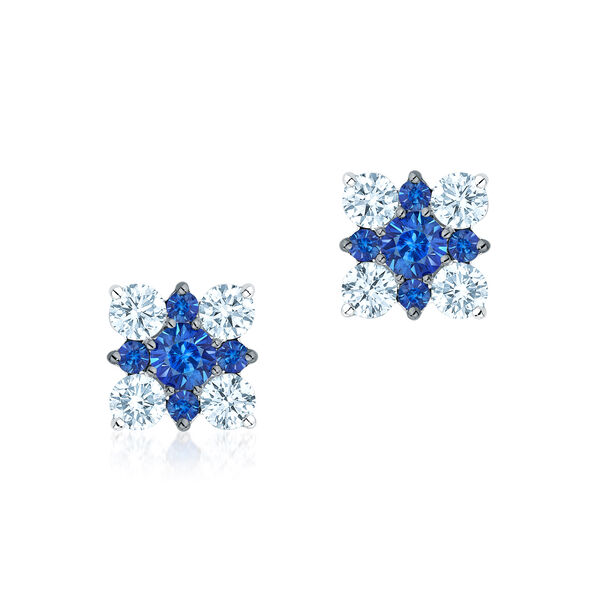 Cluster Diamond Stud Earrings with Sapphires