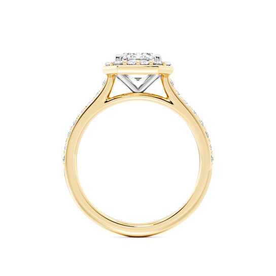 Birks Ros&eacute;e du Matin Yellow Gold Emerald Cut Diamond Engagement Ring with Halo and Pav&eacute; Band image number 2