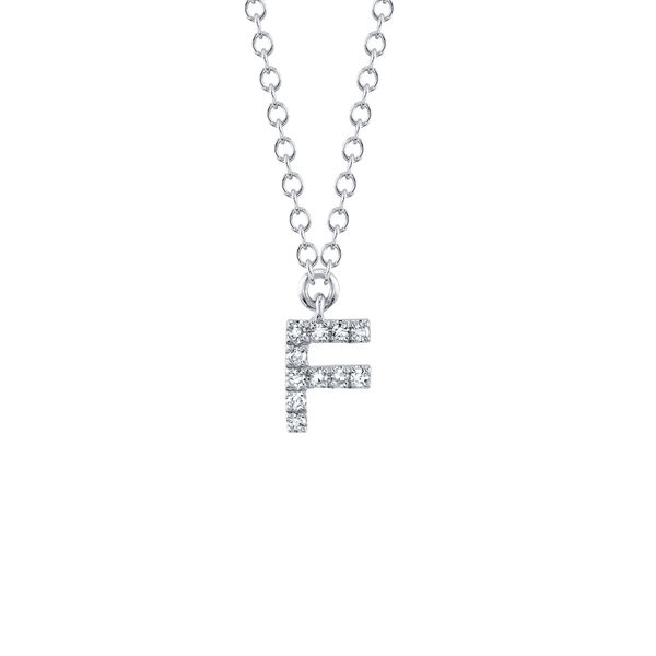 Collier initiale lettre F en or blanc avec pav&eacute; de diamants