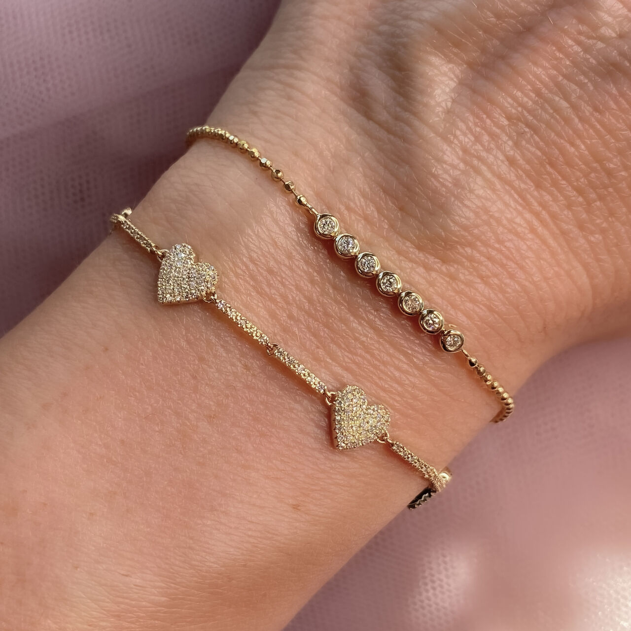 Shy Creation Faceted Ball Yellow Gold and Diamond Bracelet SC55025793 on Model image number 1