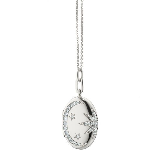 Sun, Moon & Stars Silver and White Sapphire Locket image number 0