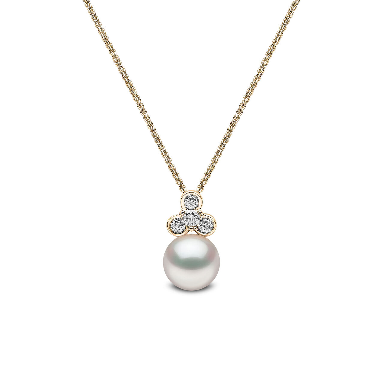 Sleek Yellow Gold Pearl and Diamond Necklace image number 0