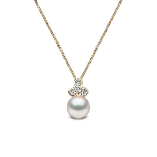 Sleek Yellow Gold Pearl and Diamond Necklace image number 0