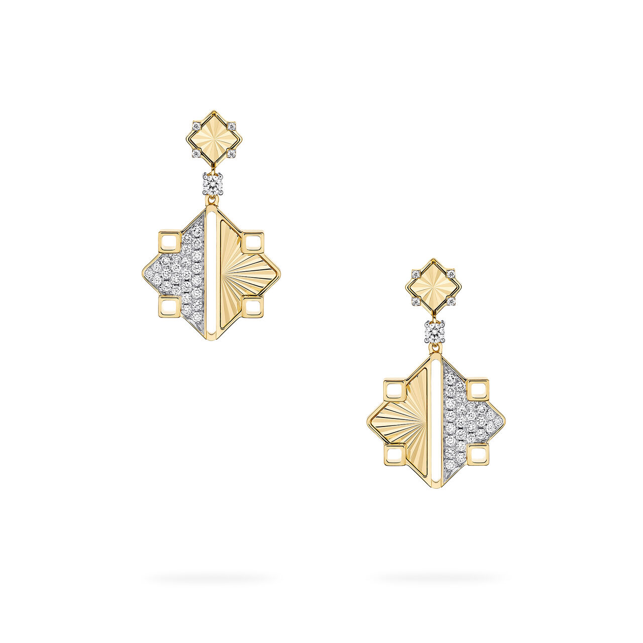 Birks Muse Yellow Gold and Diamond Drop Earrings Model image number 2
