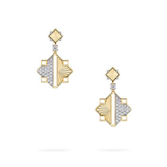 Birks Muse Yellow Gold and Diamond Drop Earrings Model image number 2